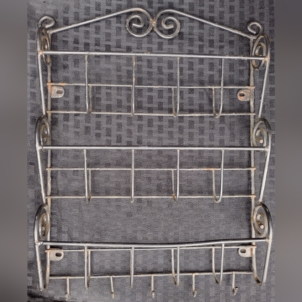 Vintage Black Hook Rail with 5 Hooks and Storage organizer